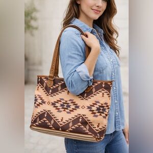 Montana West Tan and Brown Geometric Tote